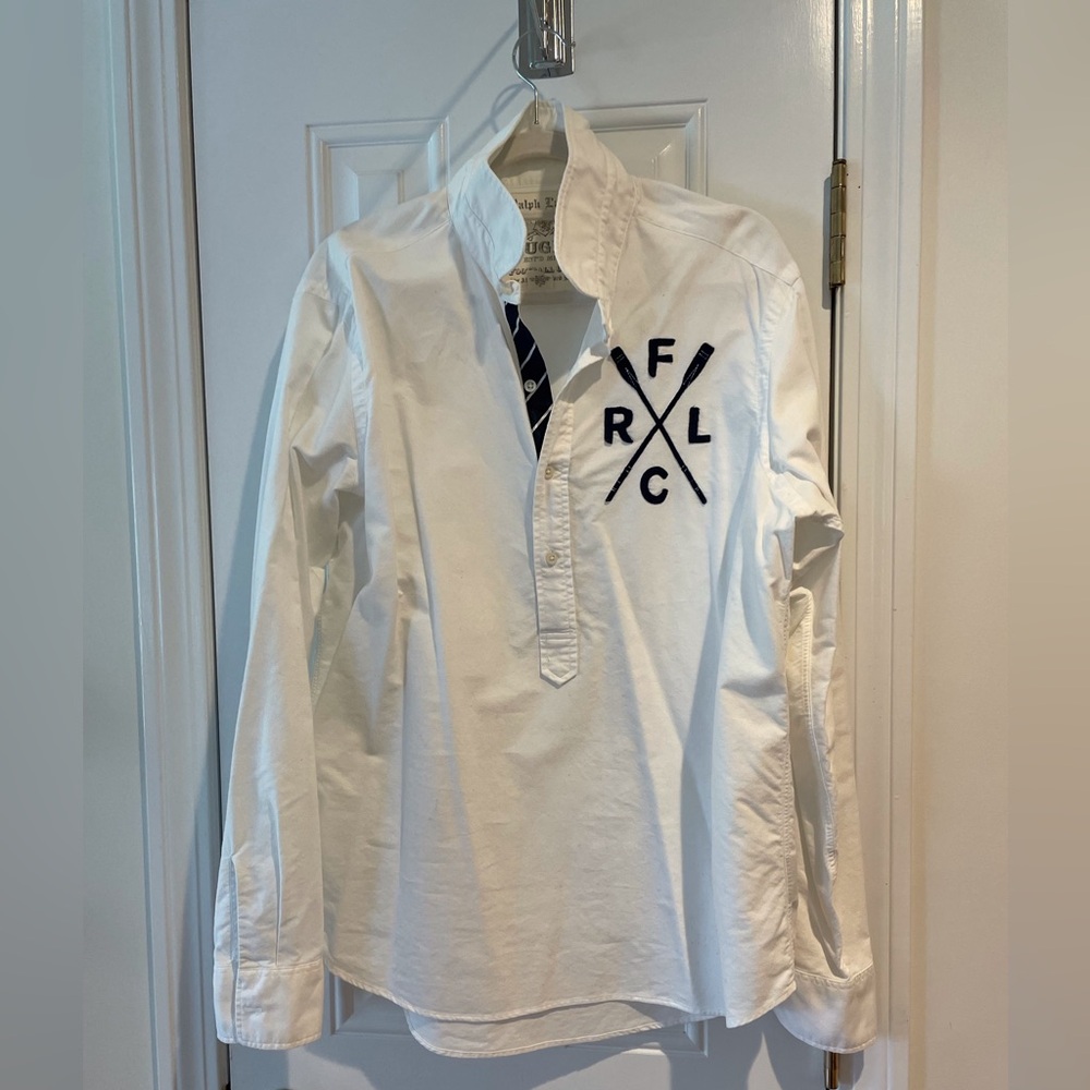 Ralph Lauren White Button Down Shirt with Bold Graphic